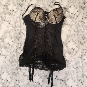 Lace Chemise with Padded Cups and Garter Straps